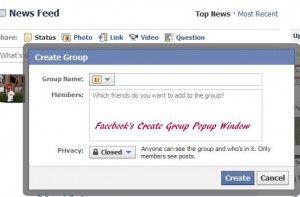 Screenshot of a Facebook Create Group Popup